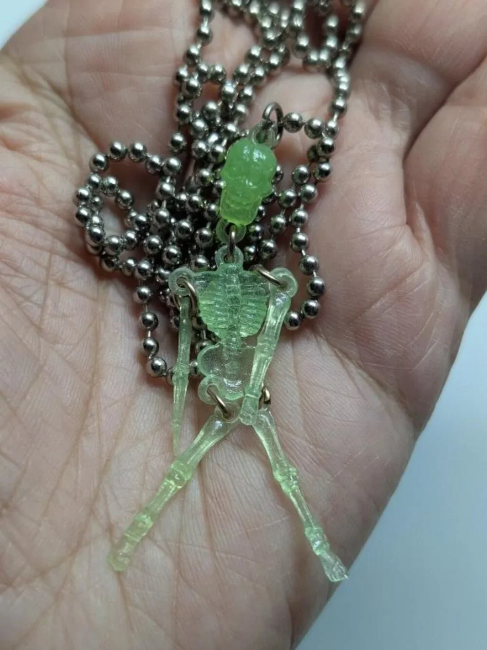 Halloween Large Vintage Articulated Green Skeletor Pendant Necklace